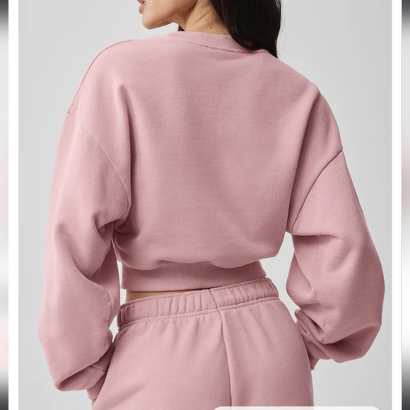 ALO Yoga Pink Scoop Neck Cropped Sweater - Picture 2 of 4